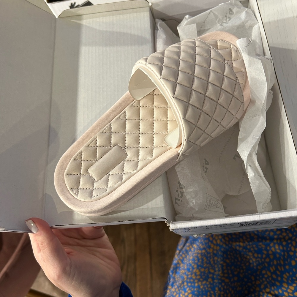 APL Quilted Cream Slide Sandals